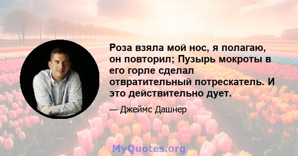 Роза взяла мой нос, я полагаю, он повторил; Пузырь мокроты в его горле сделал отвратительный потрескатель. И это действительно дует.