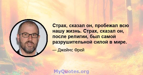 Страх, сказал он, пробежал всю нашу жизнь. Страх, сказал он, после религии, был самой разрушительной силой в мире.