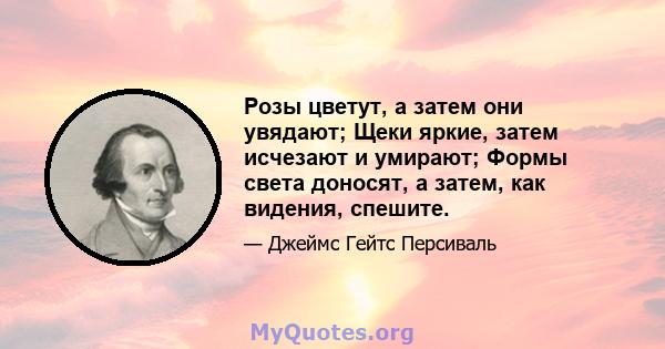 Розы цветут, а затем они увядают; Щеки яркие, затем исчезают и умирают; Формы света доносят, а затем, как видения, спешите.