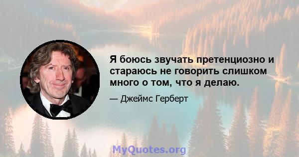 Я боюсь звучать претенциозно и стараюсь не говорить слишком много о том, что я делаю.