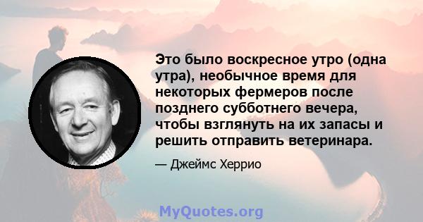 Это было воскресное утро (одна утра), необычное время для некоторых фермеров после позднего субботнего вечера, чтобы взглянуть на их запасы и решить отправить ветеринара.