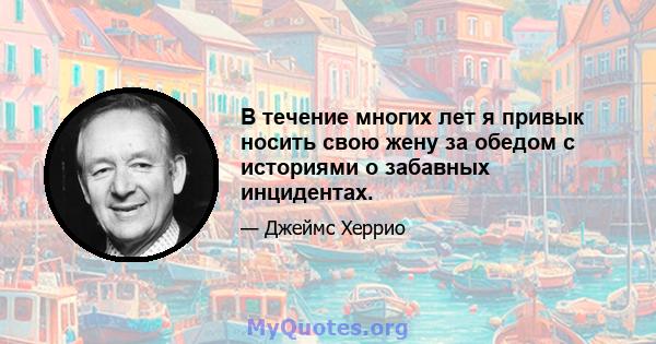 В течение многих лет я привык носить свою жену за обедом с историями о забавных инцидентах.