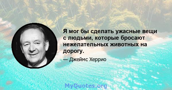 Я мог бы сделать ужасные вещи с людьми, которые бросают нежелательных животных на дорогу.