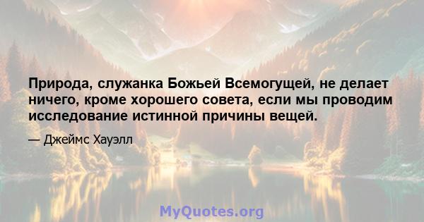 Природа, служанка Божьей Всемогущей, не делает ничего, кроме хорошего совета, если мы проводим исследование истинной причины вещей.