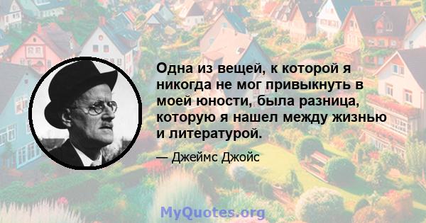 Одна из вещей, к которой я никогда не мог привыкнуть в моей юности, была разница, которую я нашел между жизнью и литературой.