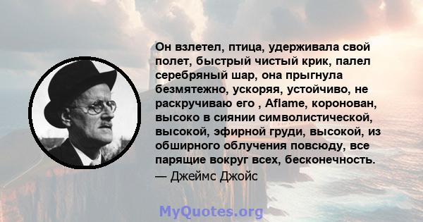 Он взлетел, птица, удерживала свой полет, быстрый чистый крик, палел серебряный шар, она прыгнула безмятежно, ускоряя, устойчиво, не раскручиваю его , Aflame, коронован, высоко в сиянии символистической, высокой,