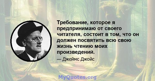 Требование, которое я предпринимаю от своего читателя, состоит в том, что он должен посвятить всю свою жизнь чтению моих произведений.