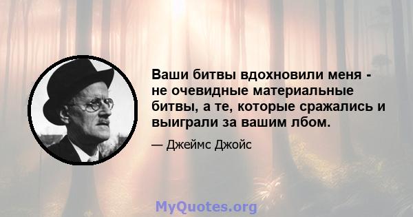 Ваши битвы вдохновили меня - не очевидные материальные битвы, а те, которые сражались и выиграли за вашим лбом.