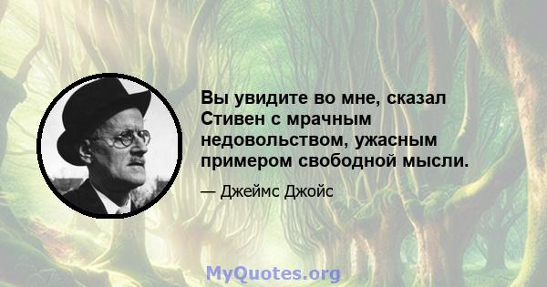 Вы увидите во мне, сказал Стивен с мрачным недовольством, ужасным примером свободной мысли.