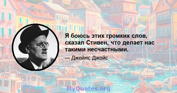 Я боюсь этих громких слов, сказал Стивен, что делает нас такими несчастными.