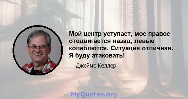 Мой центр уступает, мое правое отодвигается назад, левые колеблются. Ситуация отличная. Я буду атаковать!