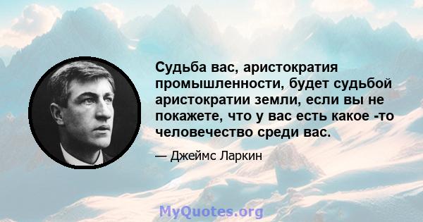 Судьба вас, аристократия промышленности, будет судьбой аристократии земли, если вы не покажете, что у вас есть какое -то человечество среди вас.