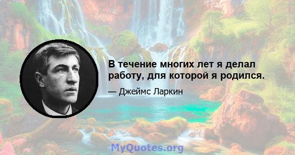 В течение многих лет я делал работу, для которой я родился.