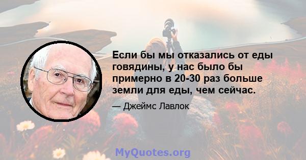 Если бы мы отказались от еды говядины, у нас было бы примерно в 20-30 раз больше земли для еды, чем сейчас.