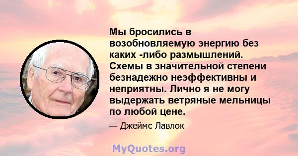 Мы бросились в возобновляемую энергию без каких -либо размышлений. Схемы в значительной степени безнадежно неэффективны и неприятны. Лично я не могу выдержать ветряные мельницы по любой цене.