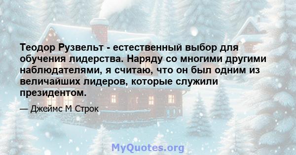 Теодор Рузвельт - естественный выбор для обучения лидерства. Наряду со многими другими наблюдателями, я считаю, что он был одним из величайших лидеров, которые служили президентом.