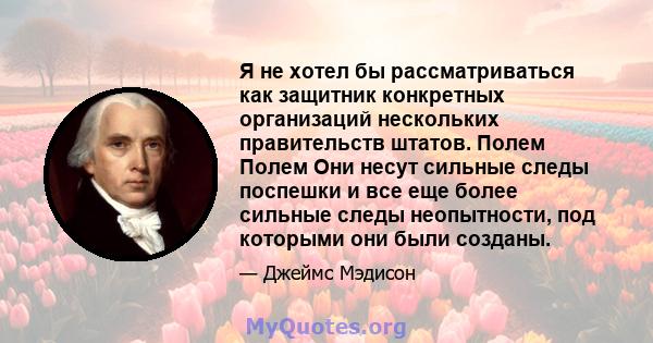 Я не хотел бы рассматриваться как защитник конкретных организаций нескольких правительств штатов. Полем Полем Они несут сильные следы поспешки и все еще более сильные следы неопытности, под которыми они были созданы.