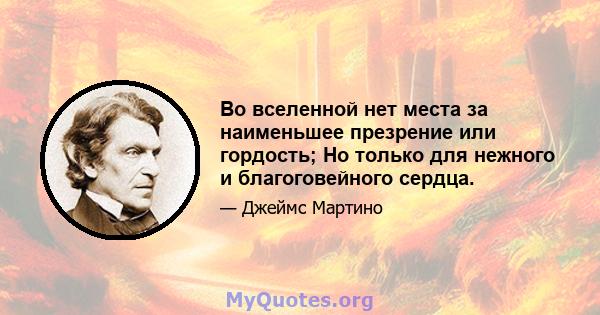 Во вселенной нет места за наименьшее презрение или гордость; Но только для нежного и благоговейного сердца.