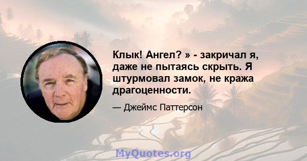 Клык! Ангел? » - закричал я, даже не пытаясь скрыть. Я штурмовал замок, не кража драгоценности.