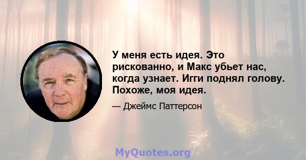 У меня есть идея. Это рискованно, и Макс убьет нас, когда узнает. Игги поднял голову. Похоже, моя идея.