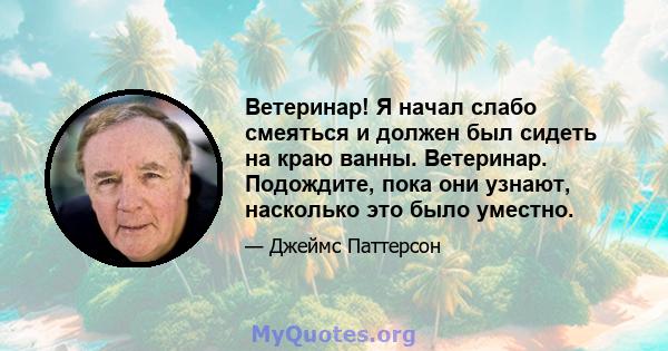 Ветеринар! Я начал слабо смеяться и должен был сидеть на краю ванны. Ветеринар. Подождите, пока они узнают, насколько это было уместно.