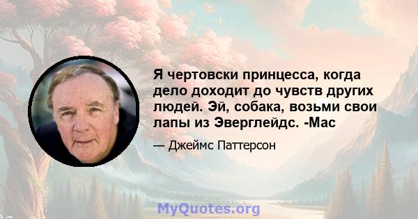 Я чертовски принцесса, когда дело доходит до чувств других людей. Эй, собака, возьми свои лапы из Эверглейдс. -Мас