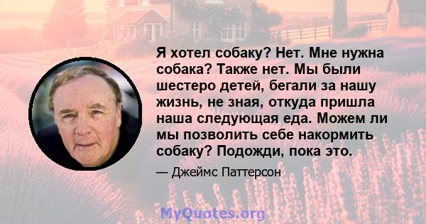 Я хотел собаку? Нет. Мне нужна собака? Также нет. Мы были шестеро детей, бегали за нашу жизнь, не зная, откуда пришла наша следующая еда. Можем ли мы позволить себе накормить собаку? Подожди, пока это.