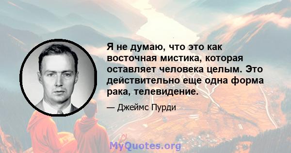 Я не думаю, что это как восточная мистика, которая оставляет человека целым. Это действительно еще одна форма рака, телевидение.