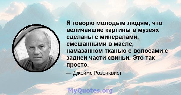 Я говорю молодым людям, что величайшие картины в музеях сделаны с минералами, смешанными в масле, намазанном тканью с волосами с задней части свиньи. Это так просто.