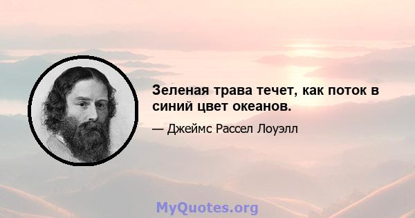 Зеленая трава течет, как поток в синий цвет океанов.