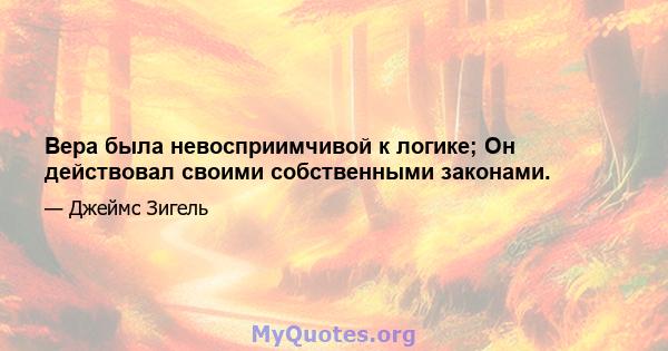 Вера была невосприимчивой к логике; Он действовал своими собственными законами.