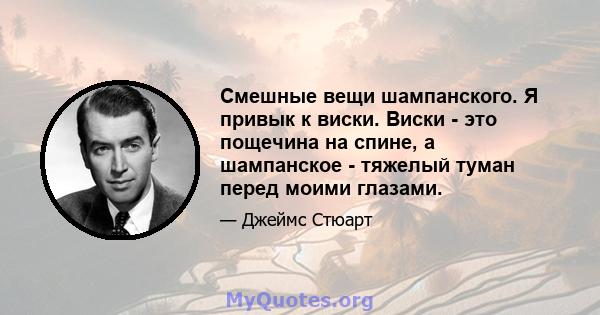 Смешные вещи шампанского. Я привык к виски. Виски - это пощечина на спине, а шампанское - тяжелый туман перед моими глазами.