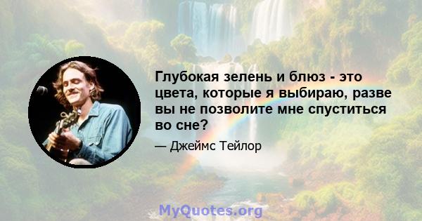 Глубокая зелень и блюз - это цвета, которые я выбираю, разве вы не позволите мне спуститься во сне?