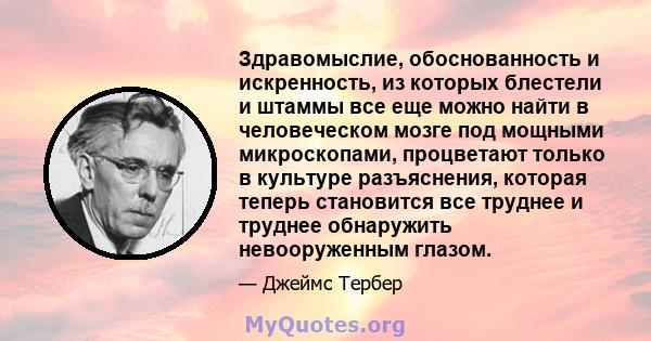 Здравомыслие, обоснованность и искренность, из которых блестели и штаммы все еще можно найти в человеческом мозге под мощными микроскопами, процветают только в культуре разъяснения, которая теперь становится все труднее 