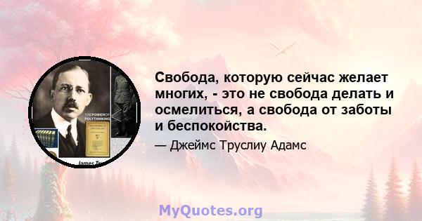 Свобода, которую сейчас желает многих, - это не свобода делать и осмелиться, а свобода от заботы и беспокойства.