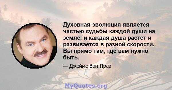 Духовная эволюция является частью судьбы каждой души на земле, и каждая душа растет и развивается в разной скорости. Вы прямо там, где вам нужно быть.