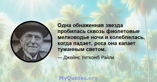 Одна обнаженная звезда пробилась сквозь фиолетовые мелководье ночи и колеблелась, когда падает, роса она капает туманным светом.