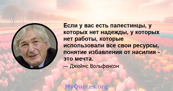 Если у вас есть палестинцы, у которых нет надежды, у которых нет работы, которые использовали все свои ресурсы, понятие избавления от насилия - это мечта.