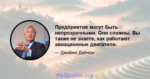 Предприятия могут быть непрозрачными. Они сложны. Вы также не знаете, как работают авиационные двигатели.