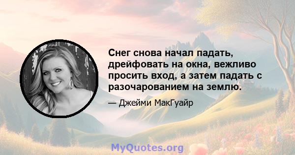 Снег снова начал падать, дрейфовать на окна, вежливо просить вход, а затем падать с разочарованием на землю.