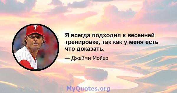 Я всегда подходил к весенней тренировке, так как у меня есть что доказать.