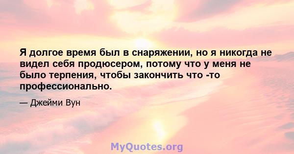 Я долгое время был в снаряжении, но я никогда не видел себя продюсером, потому что у меня не было терпения, чтобы закончить что -то профессионально.