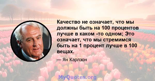 Качество не означает, что мы должны быть на 100 процентов лучше в каком -то одном; Это означает, что мы стремимся быть на 1 процент лучше в 100 вещах.