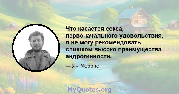 Что касается секса, первоначального удовольствия, я не могу рекомендовать слишком высоко преимущества андрогинности.