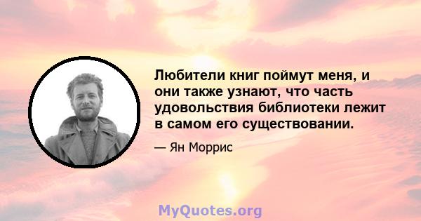 Любители книг поймут меня, и они также узнают, что часть удовольствия библиотеки лежит в самом его существовании.