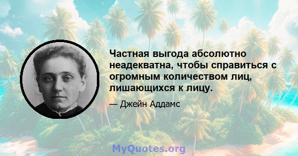 Частная выгода абсолютно неадекватна, чтобы справиться с огромным количеством лиц, лишающихся к лицу.