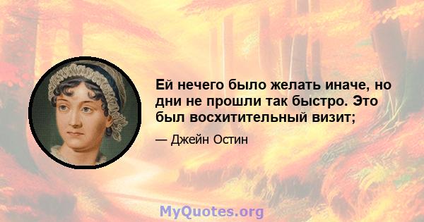 Ей нечего было желать иначе, но дни не прошли так быстро. Это был восхитительный визит;