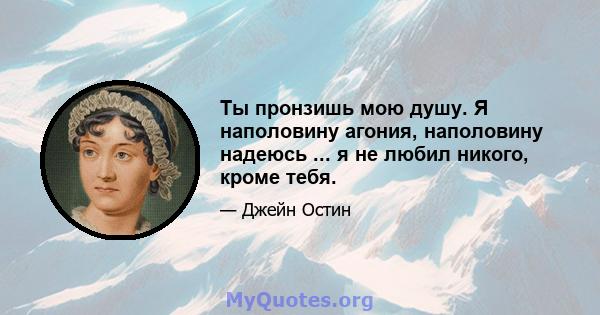 Ты пронзишь мою душу. Я наполовину агония, наполовину надеюсь ... я не любил никого, кроме тебя.