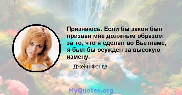 Признаюсь. Если бы закон был призван мне должным образом за то, что я сделал во Вьетнаме, я был бы осужден за высокую измену.