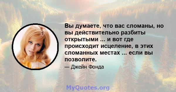 Вы думаете, что вас сломаны, но вы действительно разбиты открытыми ... и вот где происходит исцеление, в этих сломанных местах ... если вы позволите.